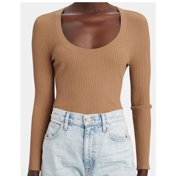 A.L.C. Declan Scoop Neck Rib Knit Beige Sz XL - Picture 1 of 8